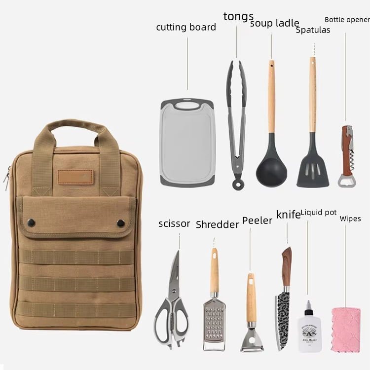 Camping Cooking Utensil Bag - Camping kookgerei accessoires set, 12-delige draagbare