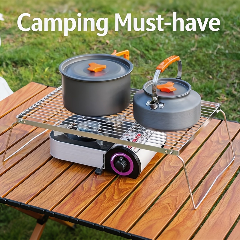 Camping Cooking Meat - Draagbare opvouwbare roestvrijstalen kampvuurstandaard – lichtgewicht