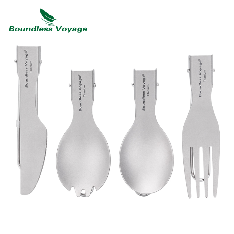 Camp Spork Set - Boundless Voyage Titanium Opvouwbare Bestekset Camping