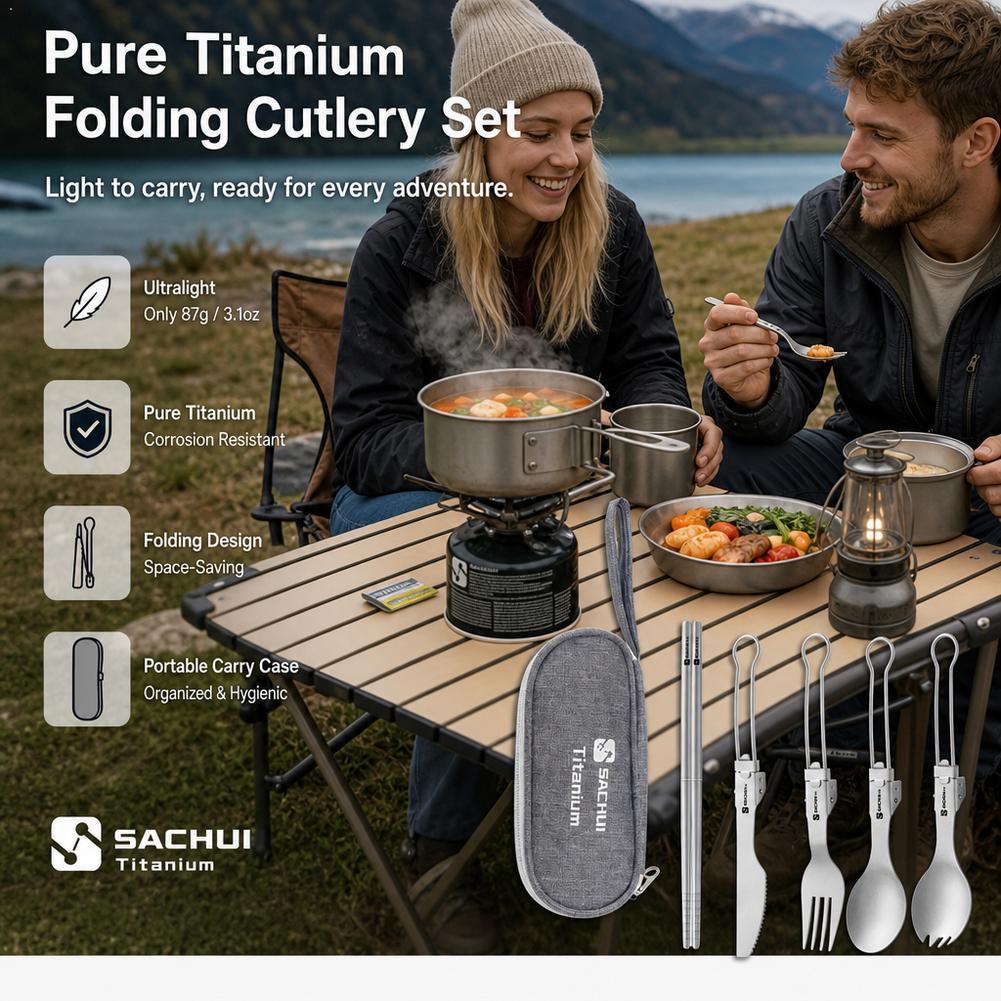 Camp Spork Set - Titanium Camping Spork Bestekset Opvouwbaar Ultralicht