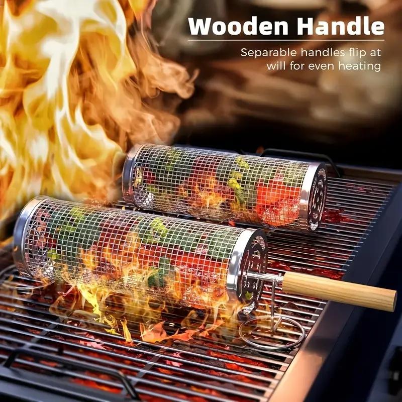 Camping Cooking Meat - RVS BBQ Grillmand, Ronde Rolbare Cilindervormige
