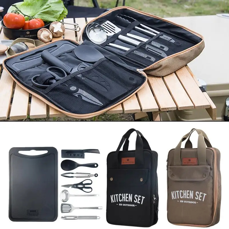 Camping Cooking Trangia - 8-delige campingkeukenset, draagbare outdoor reisgerei, roestvrijstalen