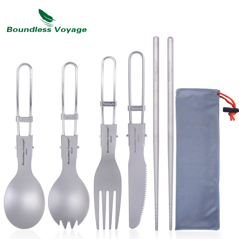 Camp Spork Set - Boundless Voyage Titanium Camping Bestek Opvouwbare