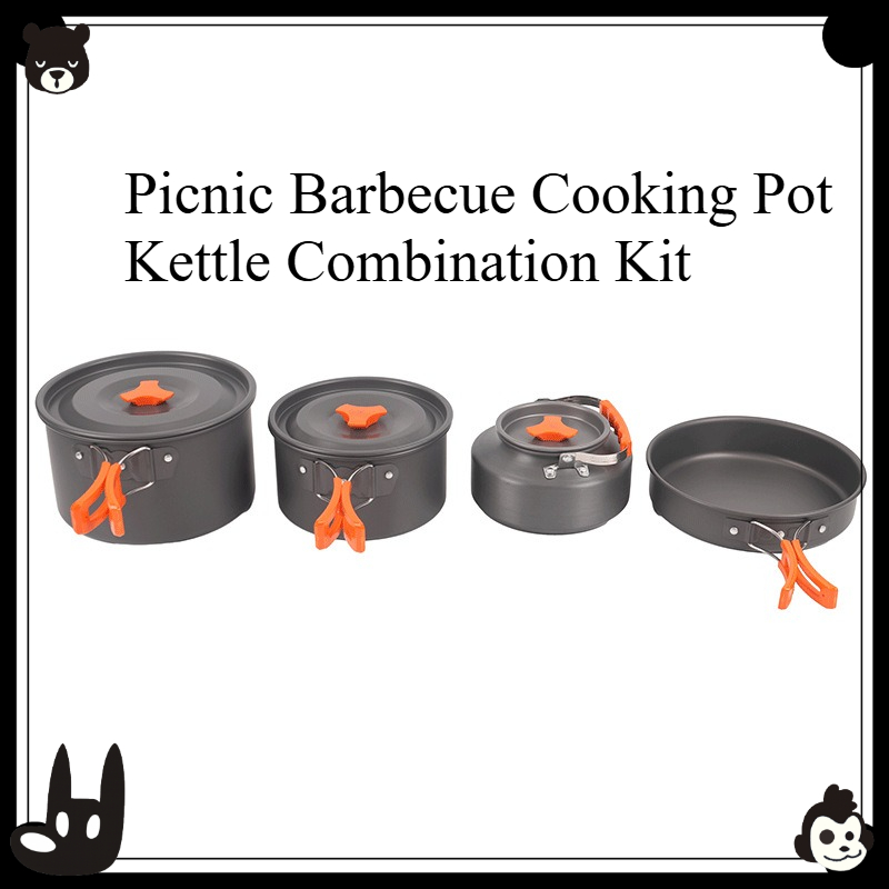 Camping Cooking Set With Kettle - Draagbare Outdoor Kookset 4-delig Camping Picknick