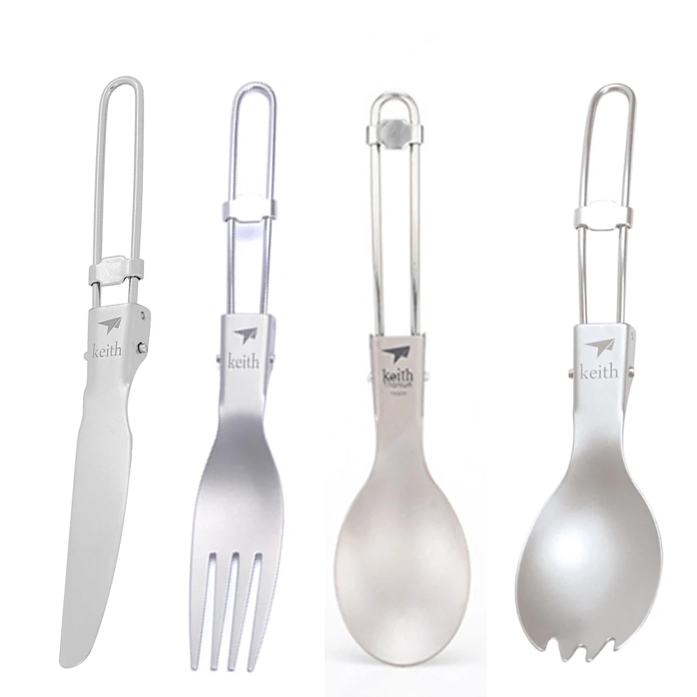 Camp Spork Set - Keith Outdoor Titanium Opvouwbare Lepel Spork