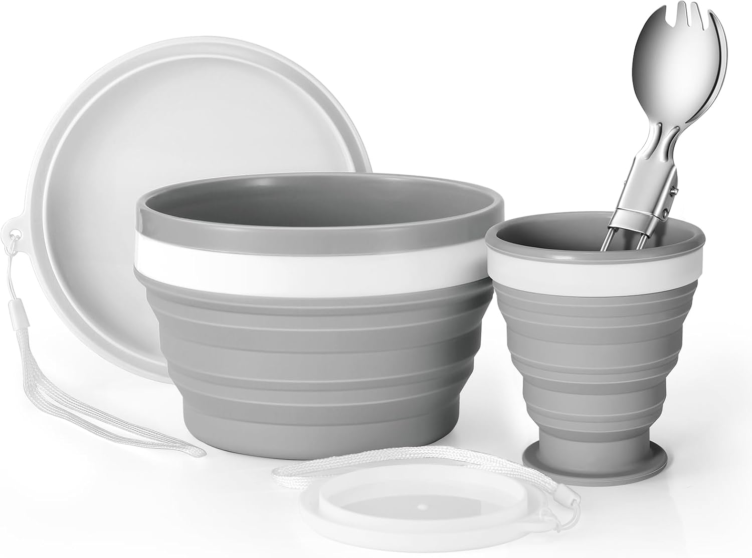 Camp Spork Set - Inklapbare siliconen beker- en schaalset, draagbare