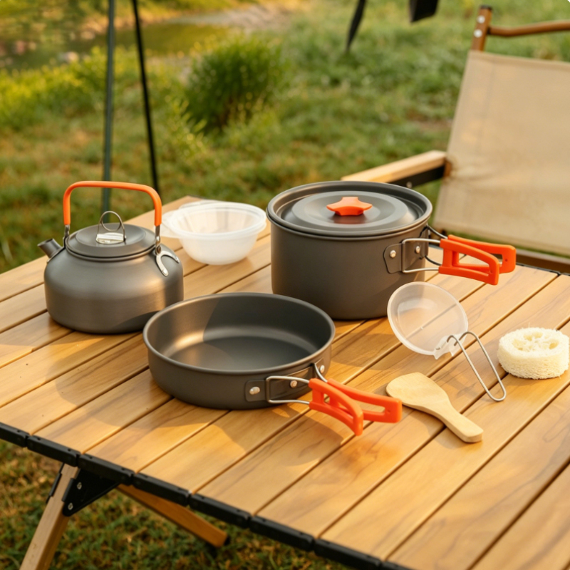 Outdoor kampeer-set van alumin - Camping Cooking Set With Kettle recensie en prijs