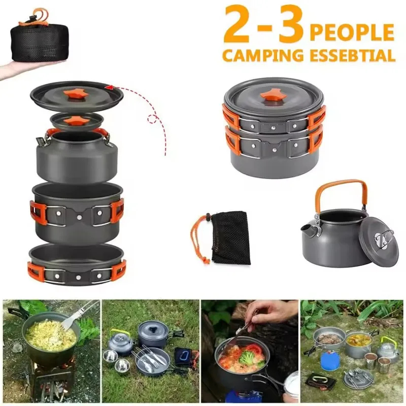 Outdoor kampeer-set van alumin - Camping Cooking Set With Kettle recensie en prijs