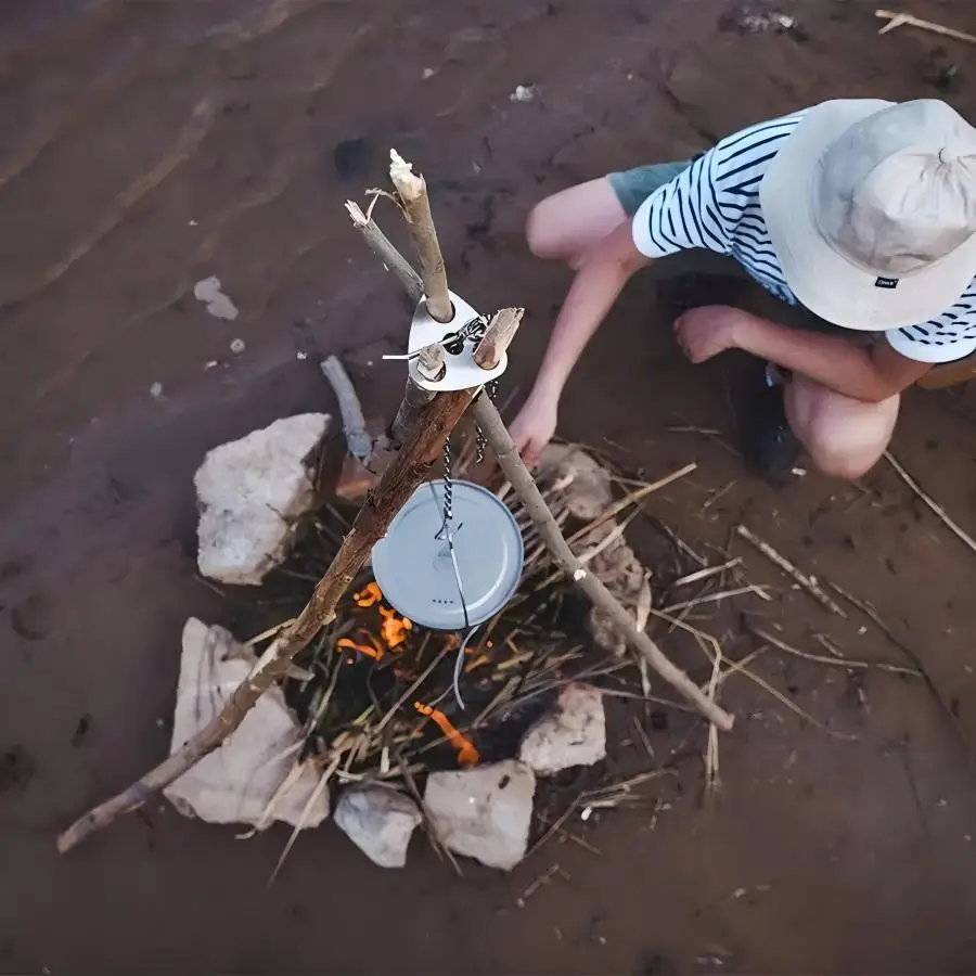 Roestvrij staal draagbare camp - Camping Cooking Hanger recensie en prijs