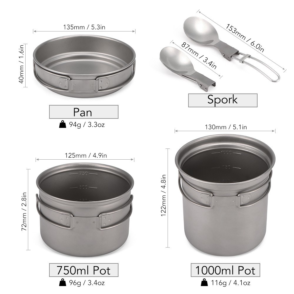 Ultralichte 3-delige titanium  - Camp Spork Set recensie en prijs